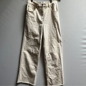 Thakoon Wide-Leg High waisted Frayed Hem Cream Denim Pants Sz 8